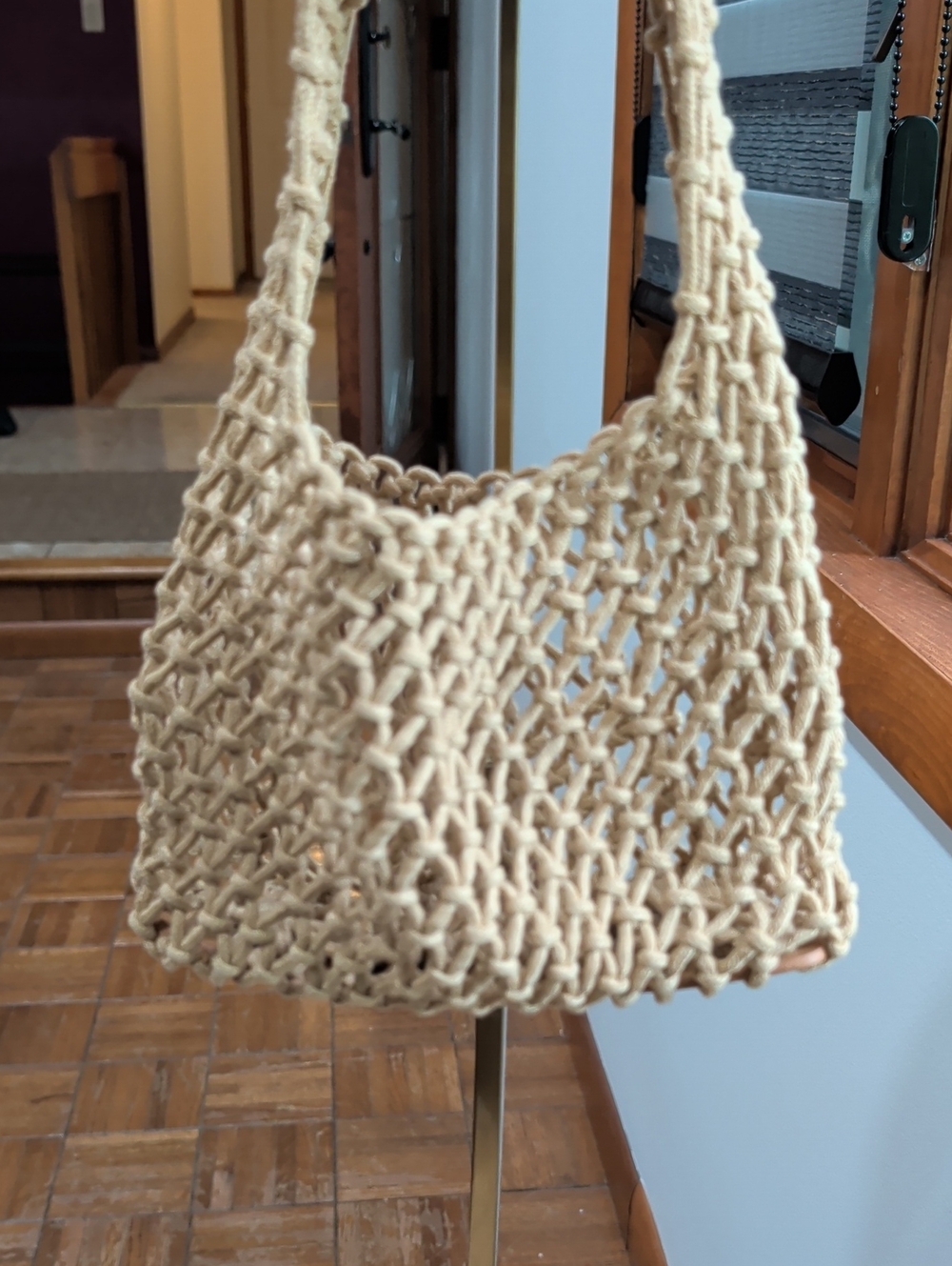 Beige Macramé Knitted Shoulder Bag - Unbranded